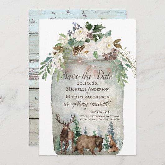 Rustige Waterverf Mason Jar Save the Date (Voorkant / Achterkant)