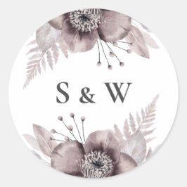 Rustige Waterverf Mauve Floral Botanical Wedding Ronde Sticker
