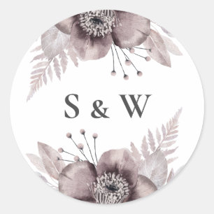 Rustige Waterverf Mauve Floral Botanical Wedding Ronde Sticker