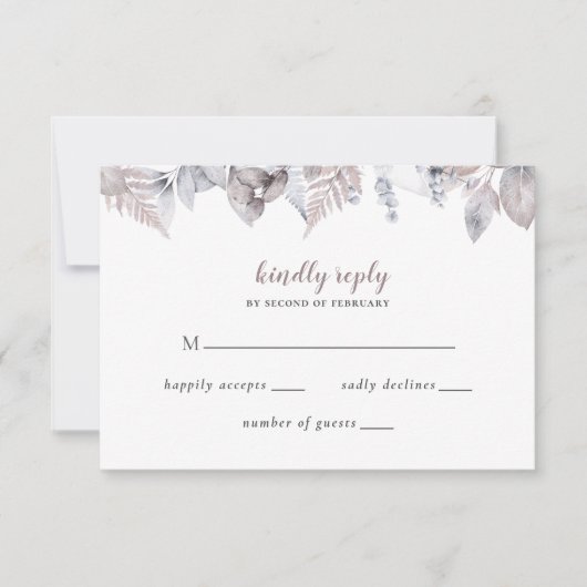 Rustige Waterverf Mauve Floral Botanical Wedding RSVP Kaartje (Voorkant)