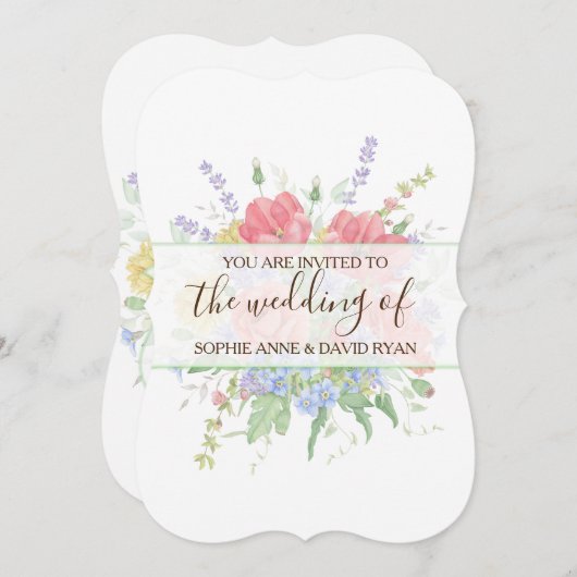 Rustige Waterverf Meadow Wilde Flowers Weddenschap Kaart (Voorkant / Achterkant)