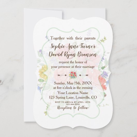 Rustige Waterverf Meadow Wilde Flowers Weddenschap Kaart (Achterkant)