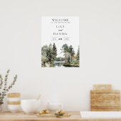 Rustige Waterverf Meer Bos Bruiloft Welkom Bord Poster (Keuken)