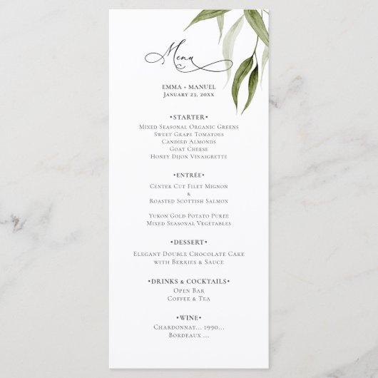 Rustige Waterverf Menu Eucalyptus Greenery (Voorkant)