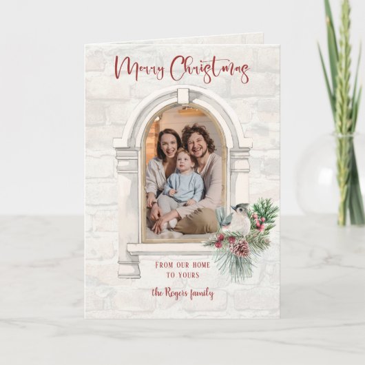 Rustige Waterverf met kerstfoto Feestdagen Kaart (Voorkant)