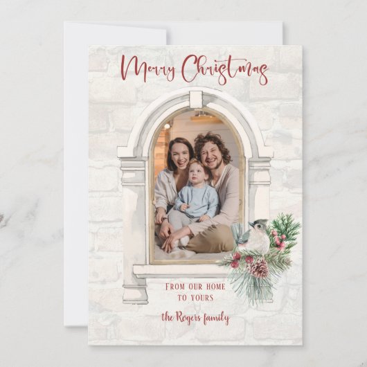 Rustige Waterverf met kerstfoto Feestdagenkaart (Voorkant)