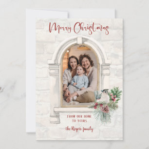 Rustige Waterverf met kerstfoto Feestdagenkaart