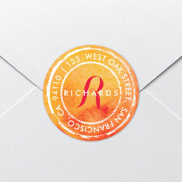 Rustige Waterverf Monogram | Rond adres Ronde Sticker