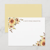 Rustige Waterverf - Monogram zonnebloemen Notitiekaartje (Voorkant / Achterkant)