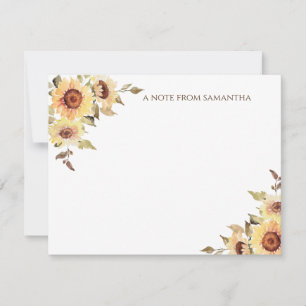 Rustige Waterverf - Monogram zonnebloemen Notitiekaartje