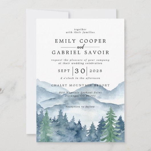 Rustige Waterverf mountain Forest Wedding Kaart (Voorkant)