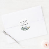 Rustige Waterverf mountain Forest Wedding Ronde Sticker (Envelop)