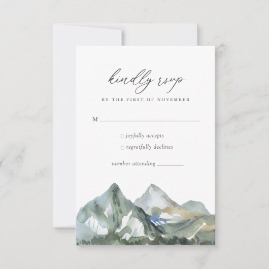 Rustige Waterverf mountain Forest Wedding RSVP Kaartje (Voorkant)