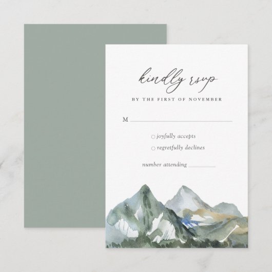 Rustige Waterverf mountain Forest Wedding RSVP Kaartje (Voorkant / Achterkant)