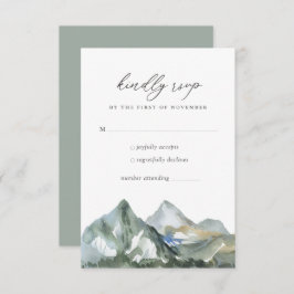 Rustige Waterverf mountain Forest Wedding RSVP Kaartje