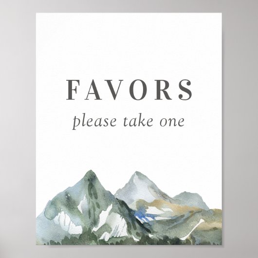 Rustige Waterverf mountain Wedding Favors Sign Poster (Voorkant)
