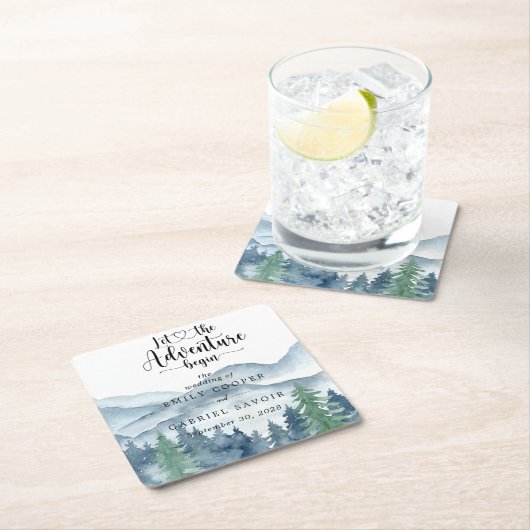 Rustige Waterverf Mountain Wedding Kartonnen Onderzetters (Insitu)