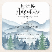 Rustige Waterverf Mountain Wedding Kartonnen Onderzetters (Voorkant)