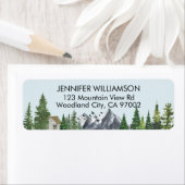 Rustige Waterverf Natuur Fir Forest Mountains Etiket (Insitu)