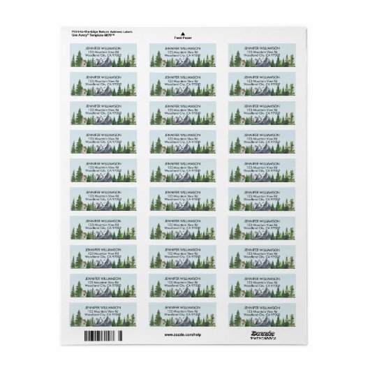 Rustige Waterverf Natuur Fir Forest Mountains Etiket (Full Sheet)