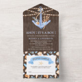 Rustige Waterverf Nautisch Ankerhout Baby shower All In One Uitnodiging (Binnen)