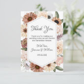 Rustige Waterverf Neutral Boho Floral Wedding Bedankkaart (Staand voorkant)