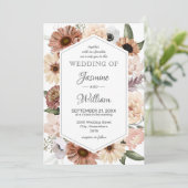 Rustige Waterverf Neutral Boho Floral Wedding Invi Kaart (Staand voorkant)
