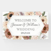 Rustige Waterverf Neutral Boho Floral Wedding Spandoek (Horizontaal)