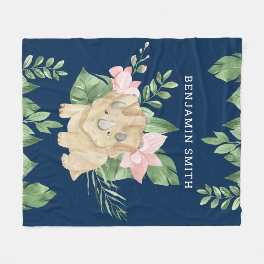 Rustige Waterverf Oerwoud Triceratops Cute Dinosau Fleece Deken (Voorkant (Horizontaal))