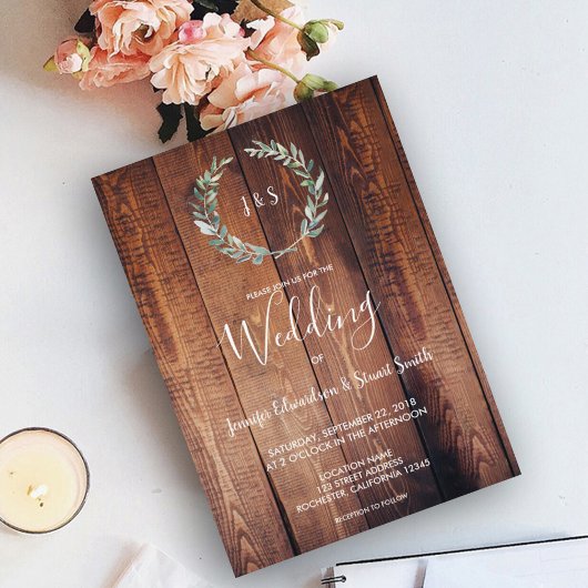 Rustige waterverf olijfbladeren monogram Weddensch Kaart