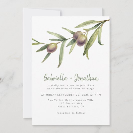 Rustige Waterverf Olive Branch Green Wedding Kaart (Voorkant)