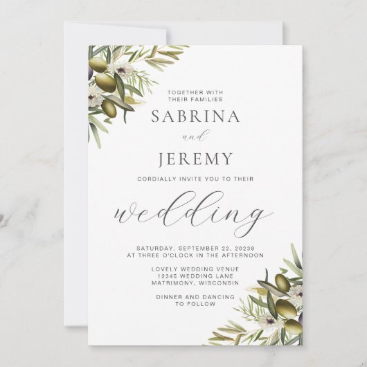 Rustige Waterverf Olive Branch Wedding Kaart (Voorkant)