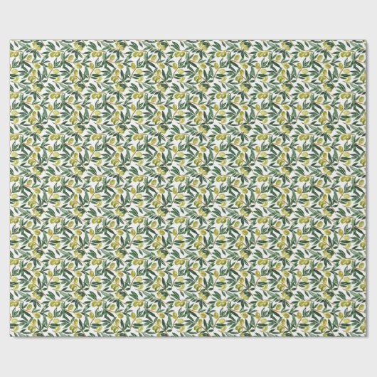 Rustige Waterverf Olive Branches Greenery Pattern Cadeaupapier (Vlak)