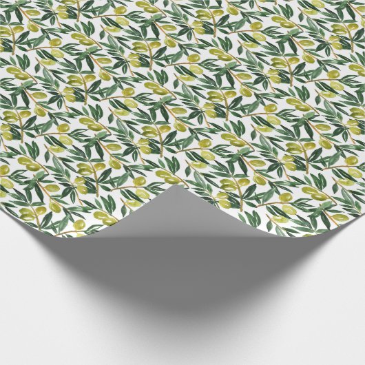 Rustige Waterverf Olive Branches Greenery Pattern Cadeaupapier (Hoek)