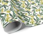 Rustige Waterverf Olive Branches Greenery Pattern Cadeaupapier (Rol Hoek)