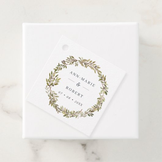 Rustige Waterverf Olive Wreath Wedding Bedankjes Labels (In situ)