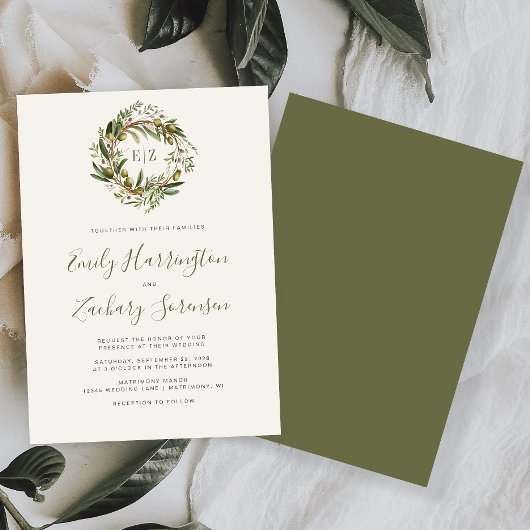 Rustige Waterverf Olive Wreath Wedding Kaart