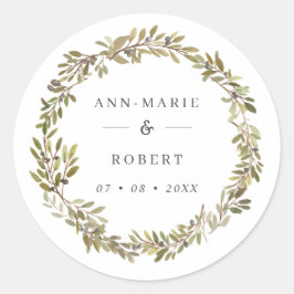 Rustige Waterverf Olive Wreath Wedding Ronde Sticker
