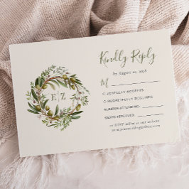 Rustige Waterverf Olive Wreath Wedding RSVP Kaartje