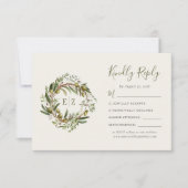 Rustige Waterverf Olive Wreath Wedding RSVP Kaartje (Voorkant)