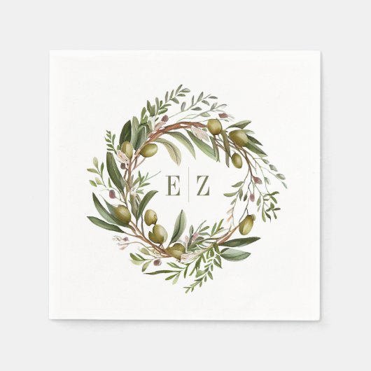 Rustige Waterverf Olive Wreath Wedding Servet (Voorkant)