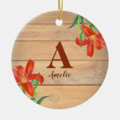 Rustige Waterverf Oranje Lily Floral Monogram Keramisch Ornament (Voorkant)