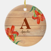 Rustige Waterverf Oranje Lily Floral Monogram Keramisch Ornament (Achterkant)