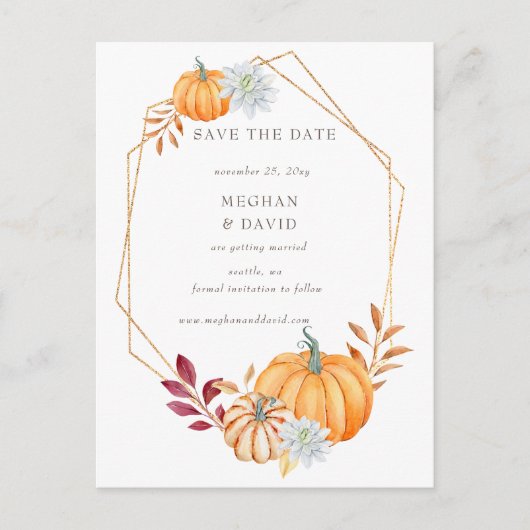 Rustige Waterverf Oranje pompoenen Aankondigingskaart (Voorkant)