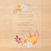 Rustige Waterverf Oranje pompoenen Acryl Uitnodigingen (Voorkant)