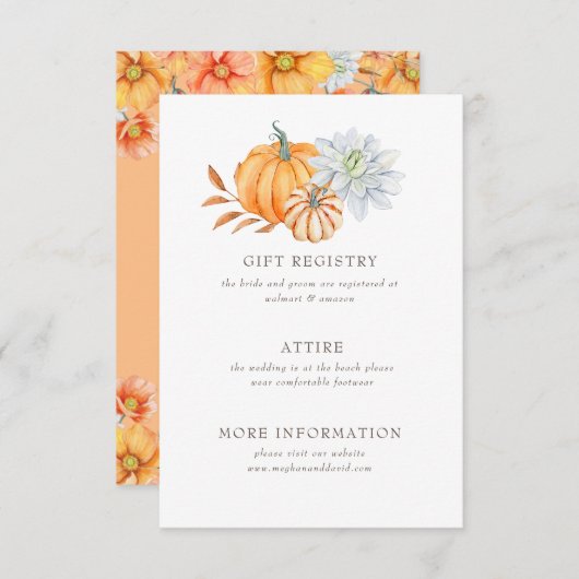 Rustige Waterverf Oranje pompoenen Informatiekaartje (Voorkant / Achterkant)