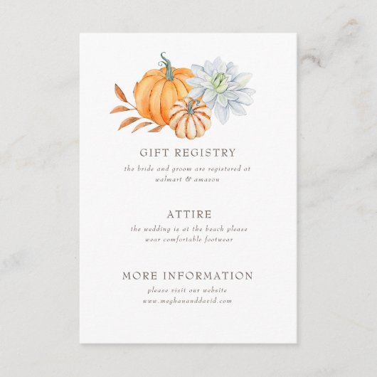 Rustige Waterverf Oranje pompoenen Informatiekaartje (Voorkant)