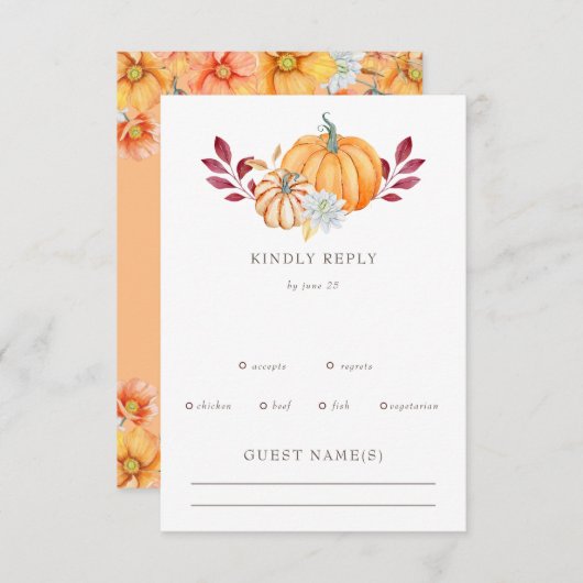 Rustige Waterverf Oranje pompoenen RSVP Kaartje (Voorkant / Achterkant)