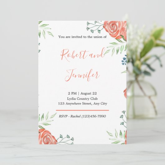 Rustige Waterverf Oranje Rozen huwelijksuitnodigin Kaart (Staand voorkant)
