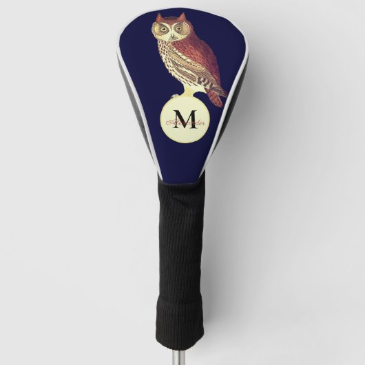 Rustige Waterverf Owl Monogram Naam Navy Blue Golf Golfheadcover (Voorkant)